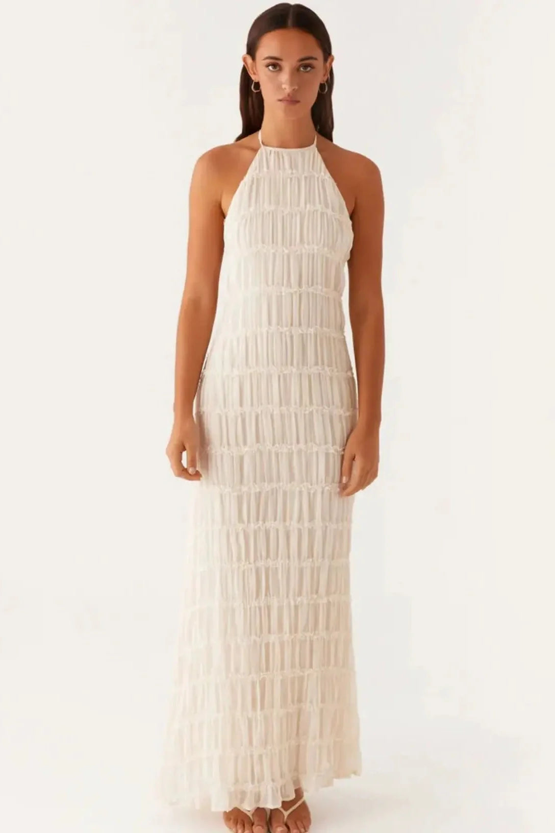 Backless Lace-up Sleeveless Pleated Maxi Dress