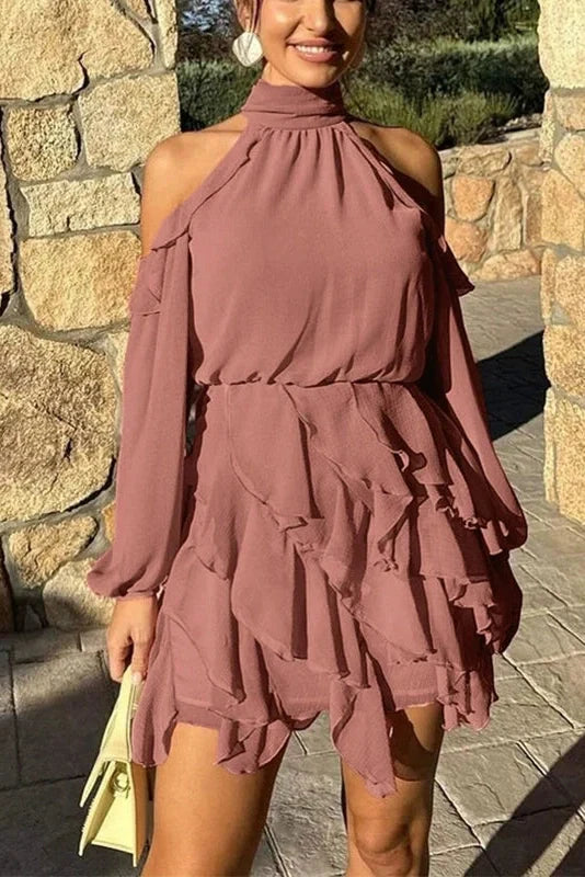 Long Sleeve Off-Shoulder High Waist Mini Dress