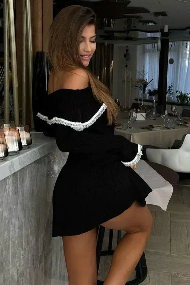 Off-Shoulder Lace Patchwork Slim Backless Mini Dress