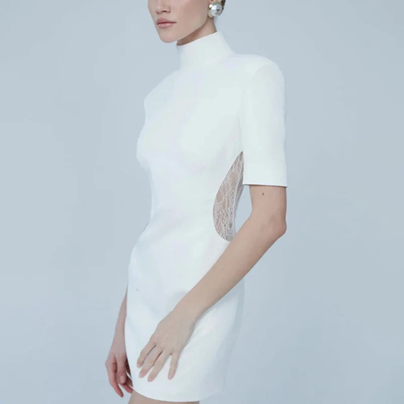 Patchwork Backless See Through High Waist Mini Dress