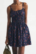 Hollow Out Sleeveless Slim Pleated Printed Mini Dress
