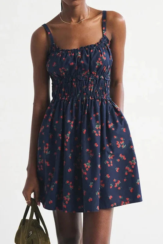 Hollow Out Sleeveless Slim Pleated Printed Mini Dress