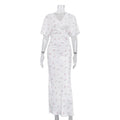 Printed V-Neck Short Sleeve Maxi Dress