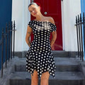 Polka Dot Off-Shoulder Long Sleeve Patchwork Mini Dress
