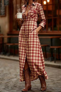Elegant High Waist Printed Long Sleeve Maxi Dress