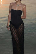 Strapless Slim See-Through Lace Maxi Dress