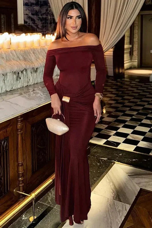 Off-shoulder Strapless Long Sleeve Backless Maxi Dress