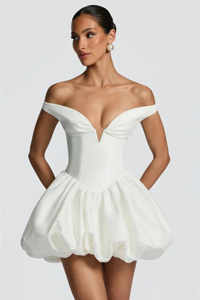 Off-Shoulder Strapless Sleeveless  High Waist A-Line Mini Dress