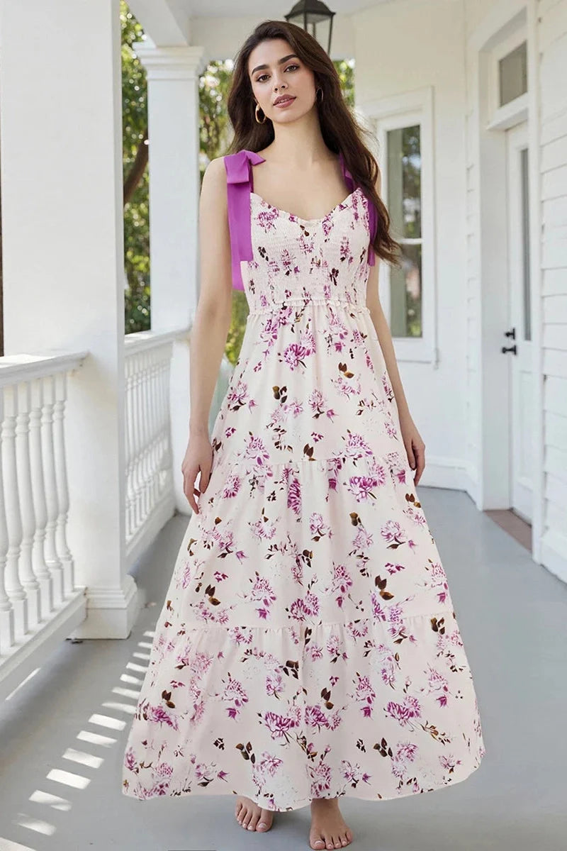 Sleeveless Backless Tie-Up Printed Maxi Dress