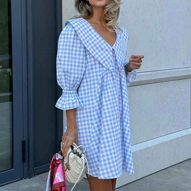 Printed A-Line Loose Flare Sleeve Mini Dress