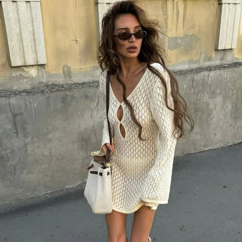 Hollow Out Long Sleeve Backless Mini Dress