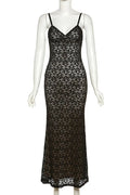 Lace Hollow Out Backless Slim V-Neck Maxi Dress