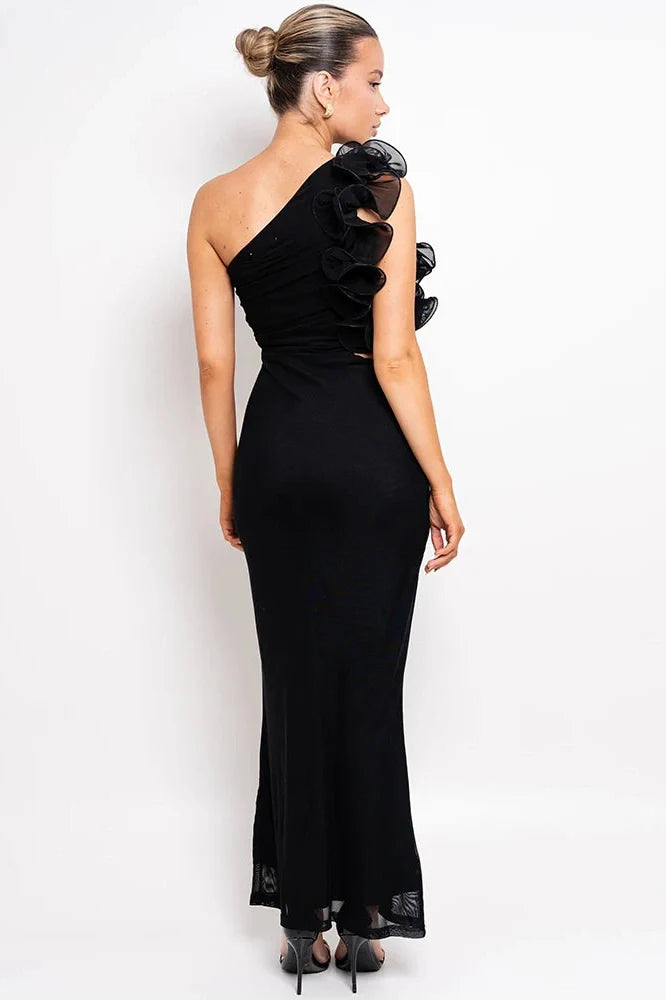 Oblique Shoulder Sleeveless Backless Bodycon Maxi Dress