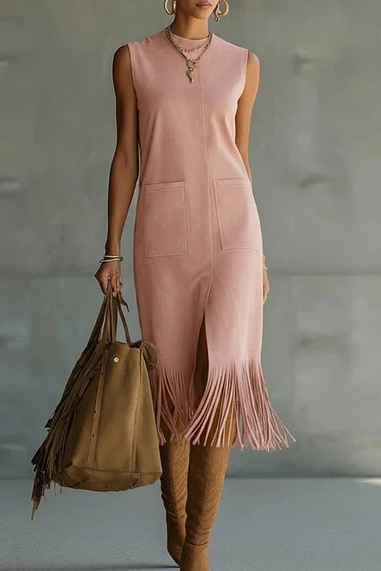 O-Neck Sleeveless High Waist Slim Midi Dress