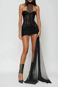 Hollow Out Slim Sleeveless Off Shoulder Mini Dress