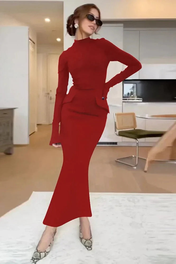 Elegant Turtleneck Long Sleeve Maxi Dress