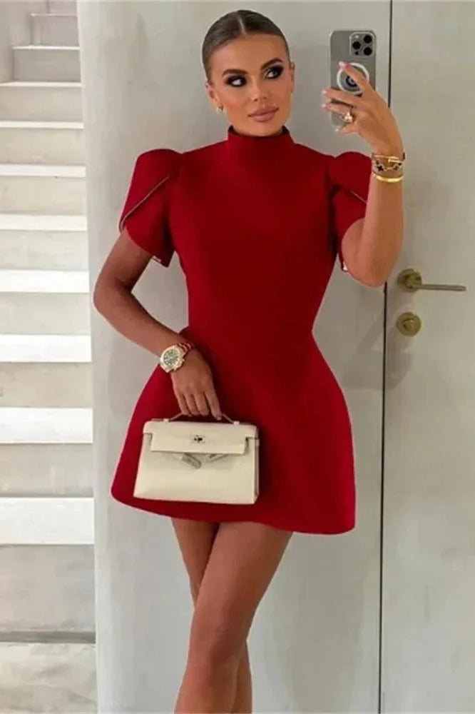 Hollow Out Backless Short Sleeve Patchwork Mini Dress