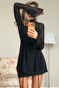 Lace-Up See-Through Loose Long Sleeve Mini Dress