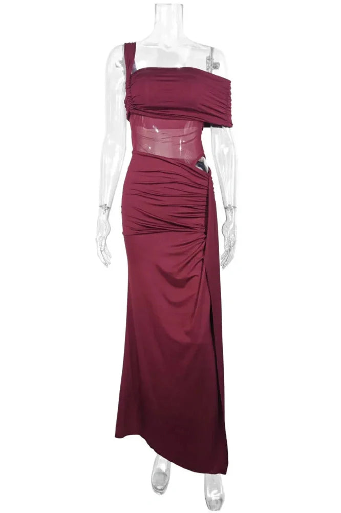 One Shoulder Backless Sleeveless High Split Maxi Dress