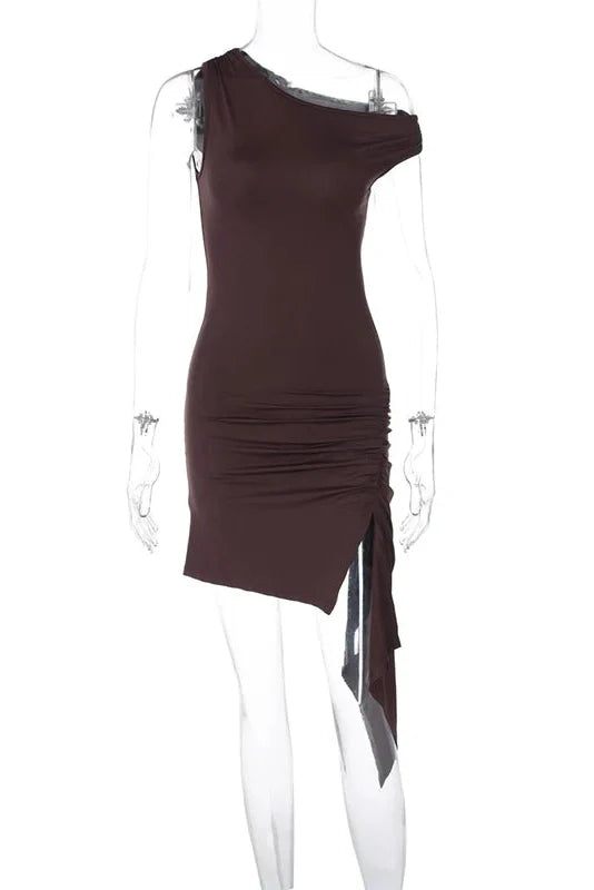 Elegant One Shoulder Sleeveless Irregular Mini Dress
