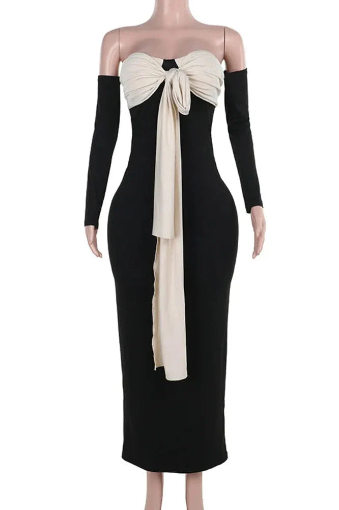 Off-shoulder Strapless Long Sleeve Maxi Dress