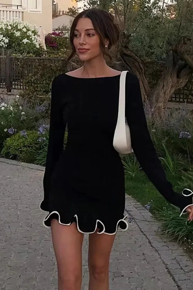 Long Sleeve Pullover O-Neck Mini Dress