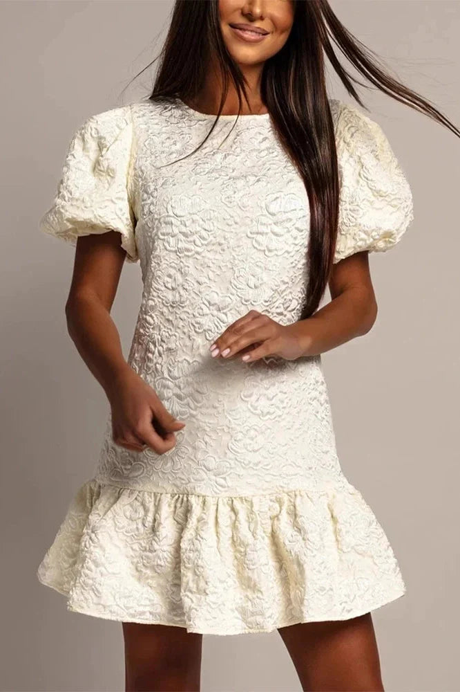 Pleated Loose O-Neck Short Sleeve High Waist Mini Dress
