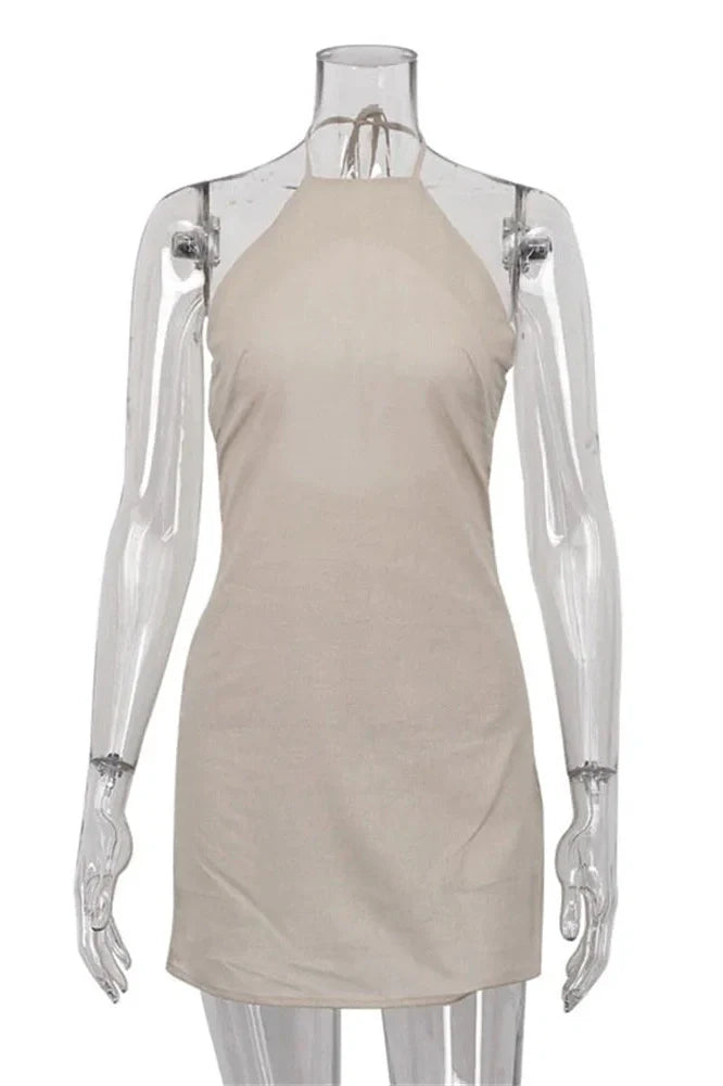Off-Shoulder Backless Lace-Up Patchwork Mini Dress