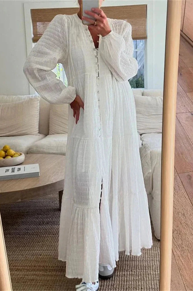 Long Sleeve Patchwork Loose V-Neck Maxi Dress