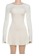 Elegant Backless Round Neck High Waist Long Sleeve Mini Dress