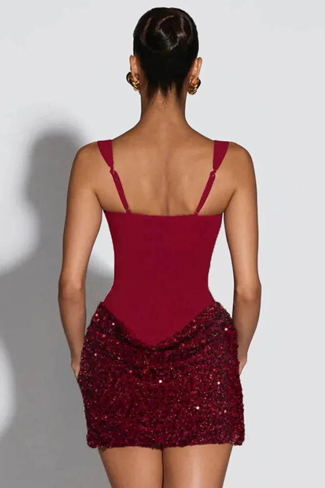 Square Collar Straps Sleeveless Backless Mini Dress