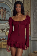 Long Sleeve Square Collar Backless Lace-up Mini Dress