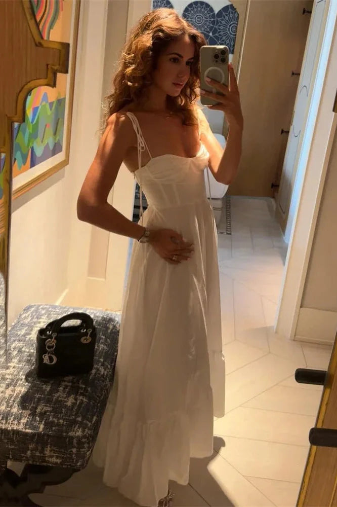 Patchwork Spaghetti Straps Slim Pleated Maxi Dress