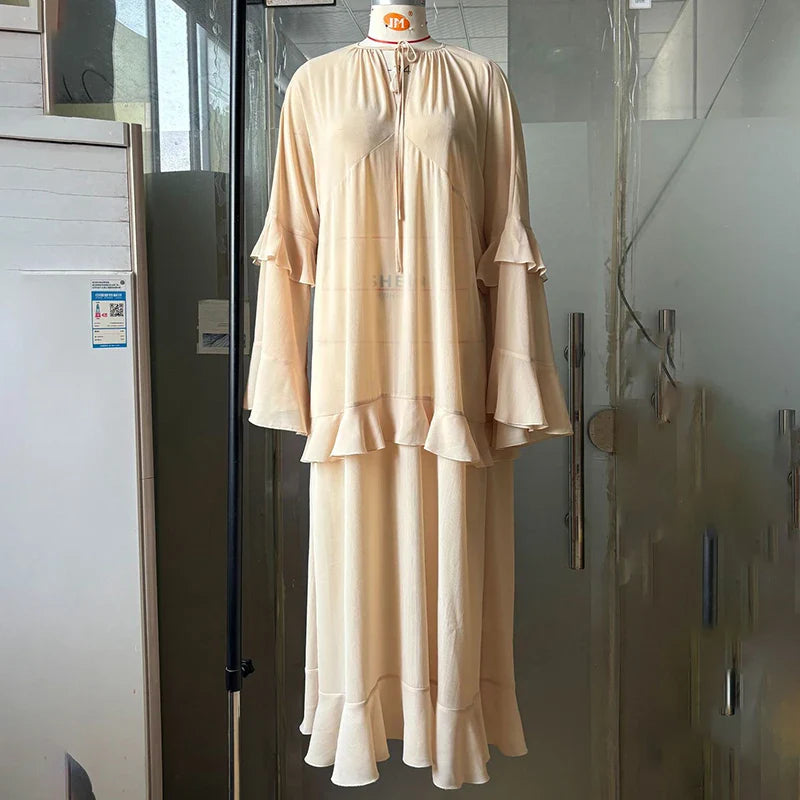 Long Sleeve V-Neck Loose Maxi Dress