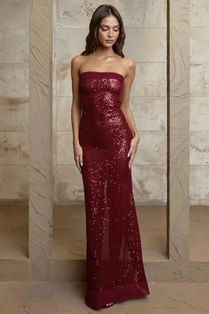 Strapless Off-shoulder Sleeveless High Split Maxi Dress