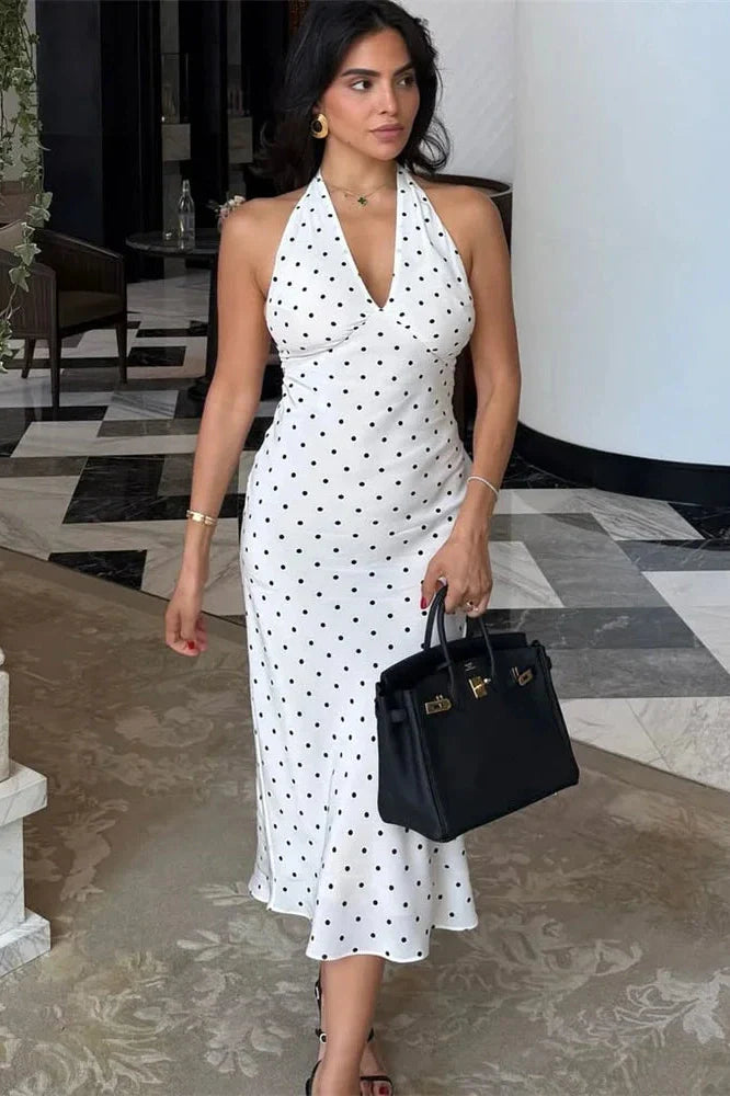 V-Neck Backless Lace-Up Patchwork Slim Bodycon Midi Dress