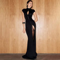 Hollow Out High Waisted Button Maxi Dress