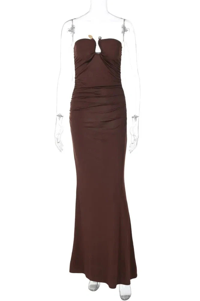 Off-shoulder Strapless Sleeveless Backless Bodycon Maxi Dress