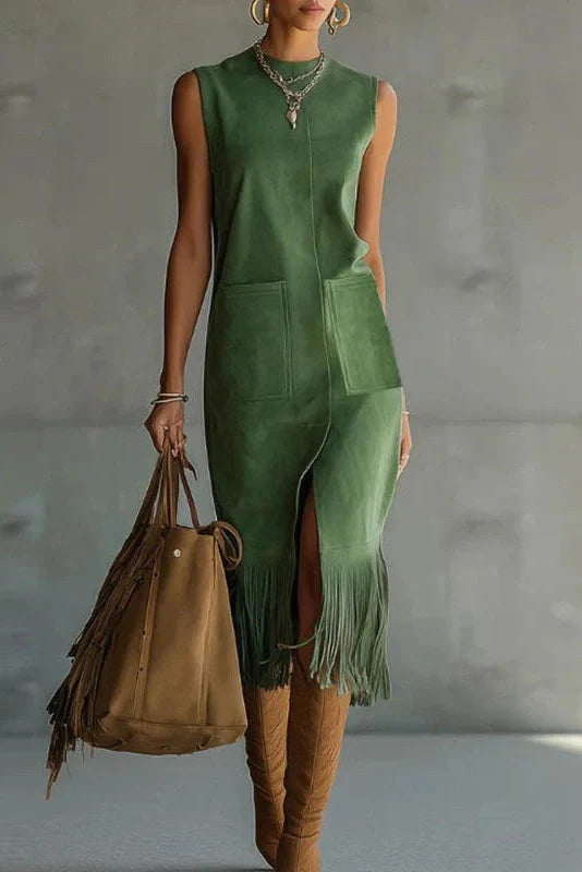 O-Neck Sleeveless High Waist Slim Midi Dress