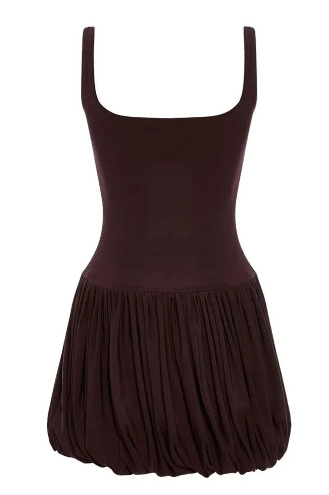Spaghetti Strap Sleeveless Backless High Waist Pleated Mini Dress