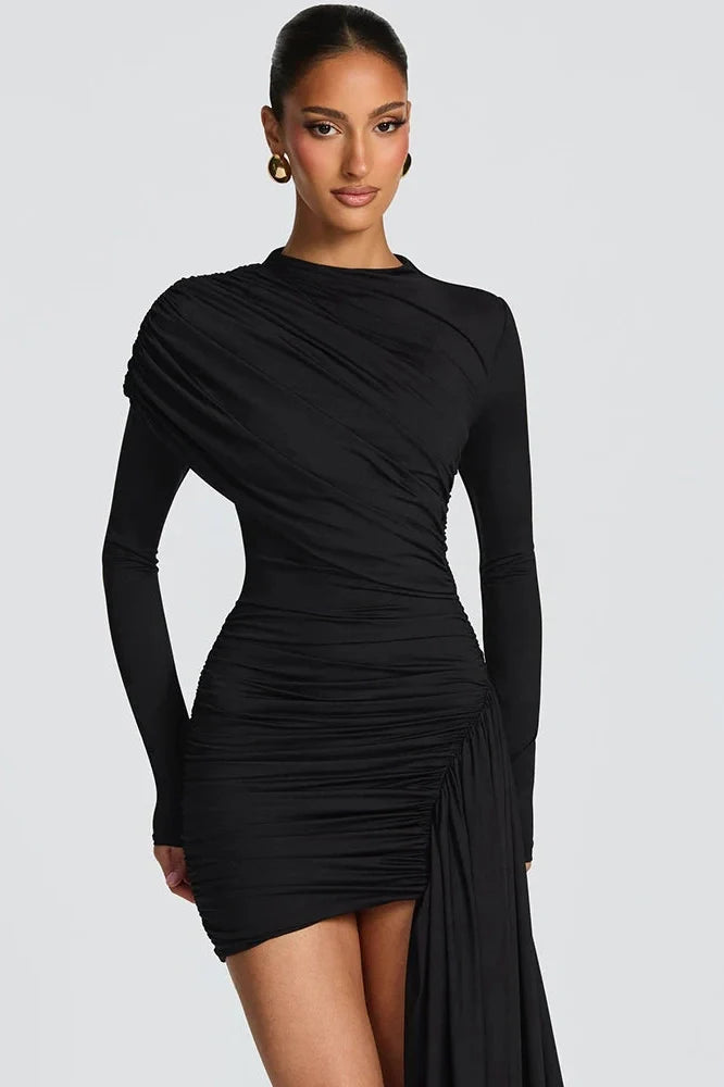 Long Sleeve O Neck High Waist Bodycon Mini Dress