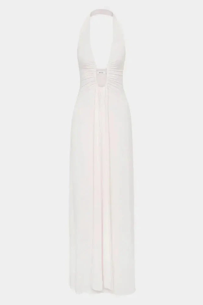 V-Neck High Waist Backless Slim Pleated Maxi Dress
