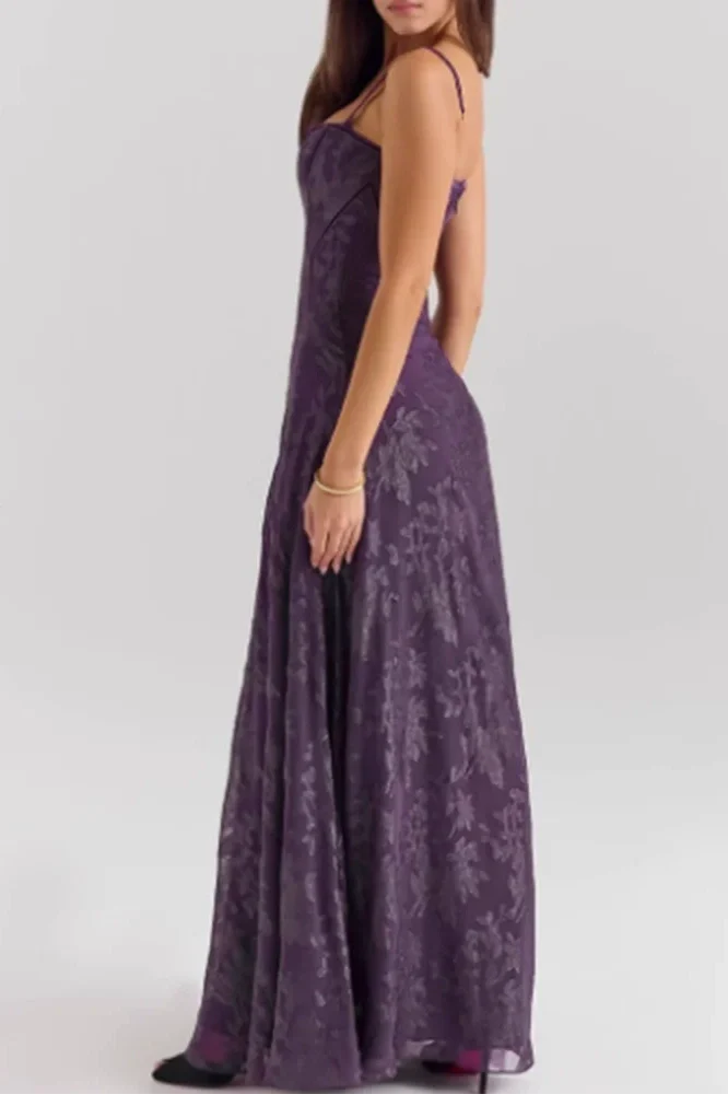 Elegant High Waist Pleated Sleeveless Lace Embroidery Maxi Dress