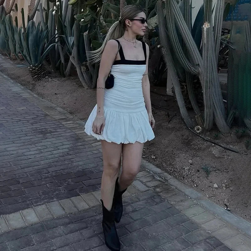 Pleated Sleeveless High Waist Slim Mini Dress