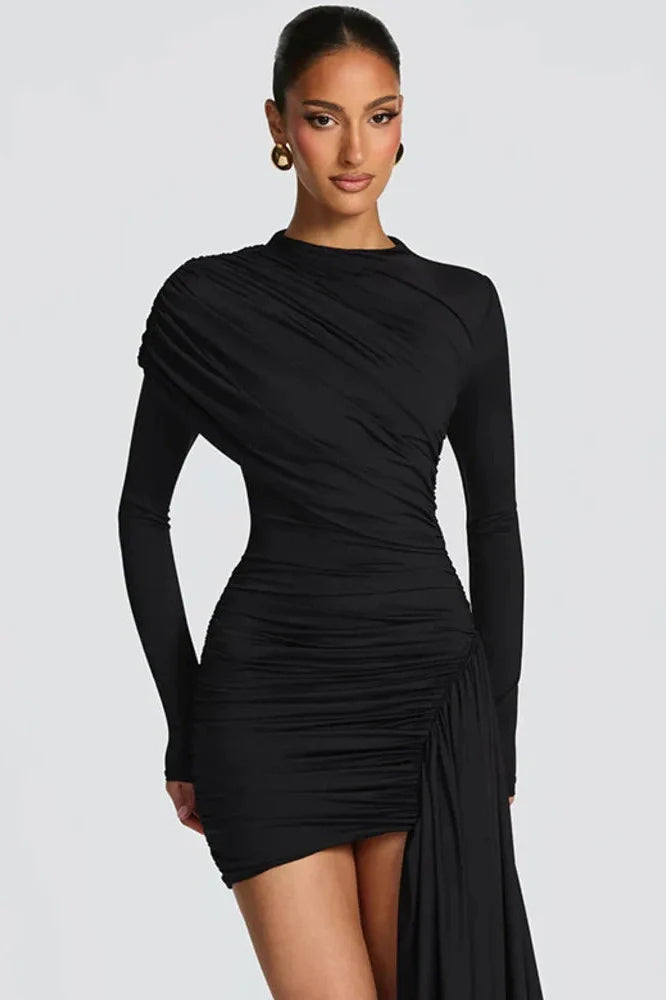 Long Sleeve O Neck High Waist Bodycon Mini Dress