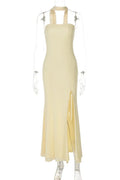 Scarf Collar Off-Shoulder Strapless Backless High Split Maxi Dress