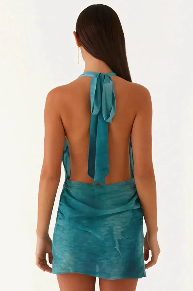 Deep V Neck Sleeveless Backless Mini Dress