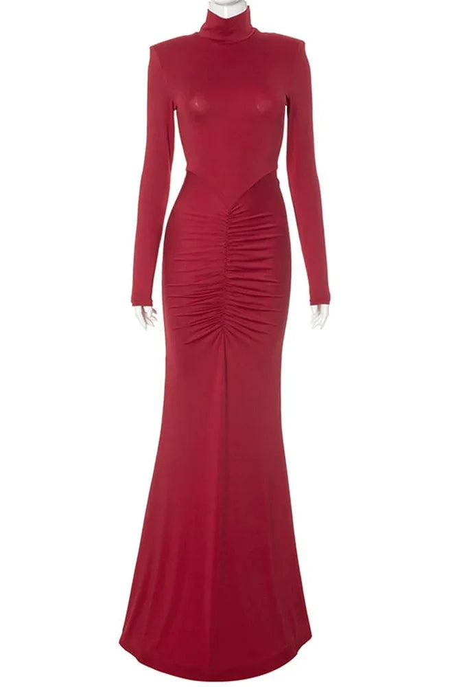 Elegant Pleated Slim Patchwork Bodycon Maxi Dress