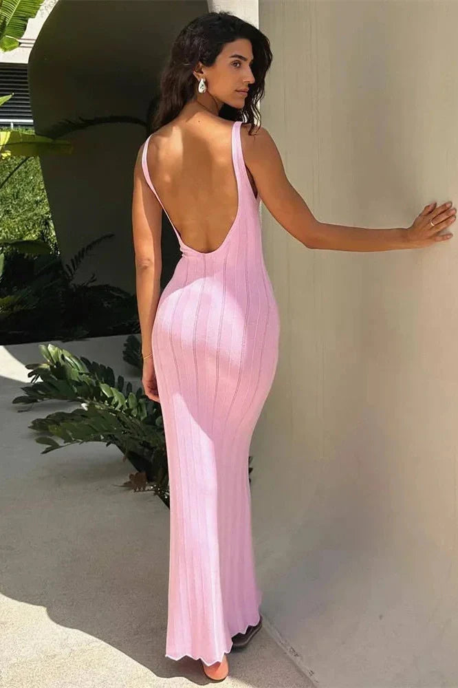 Hollow Out Slim Backless High Waist Maxi Dress