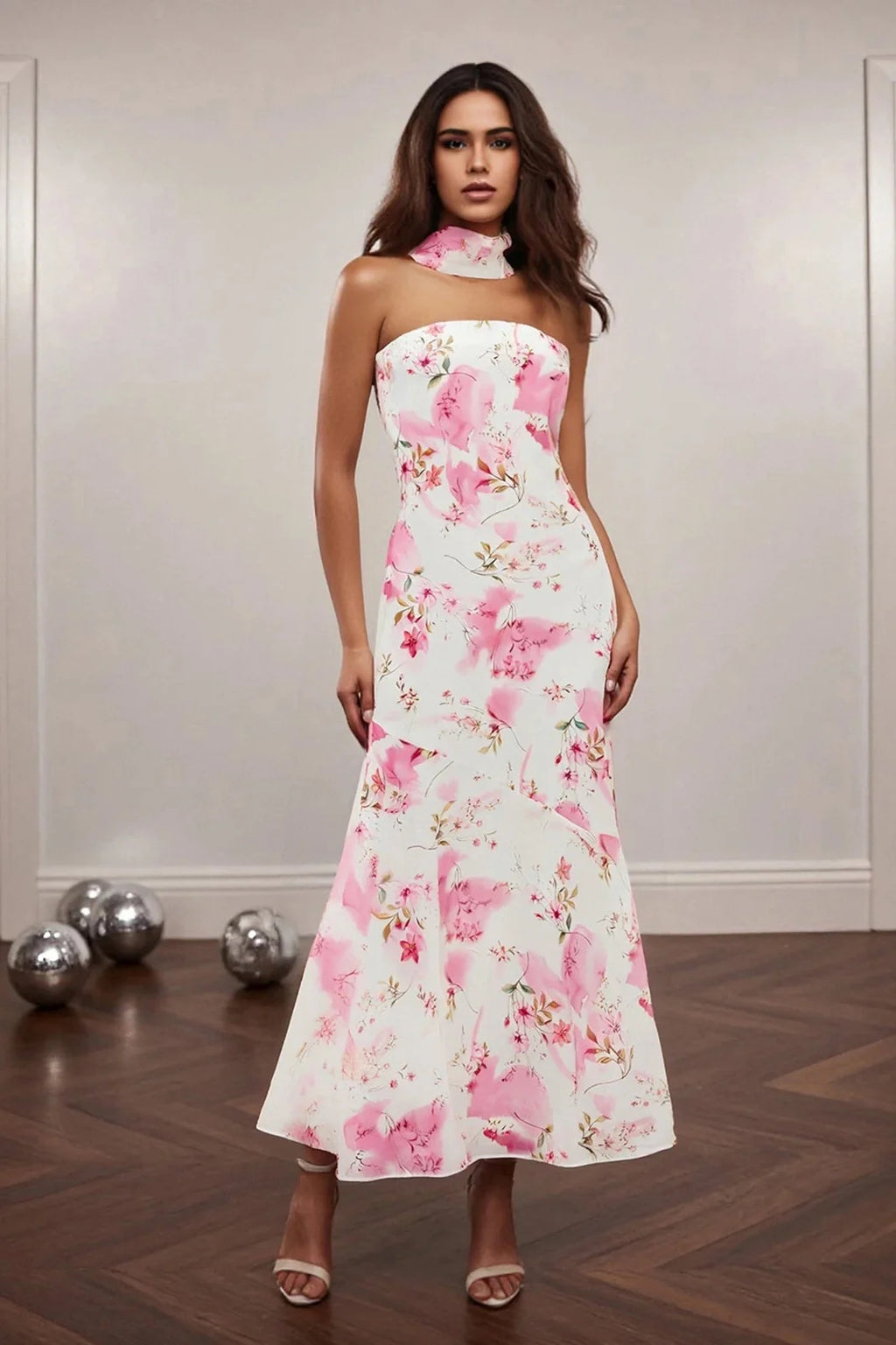 Printed Strapless Backless Bodycon Slim Maxi Dress
